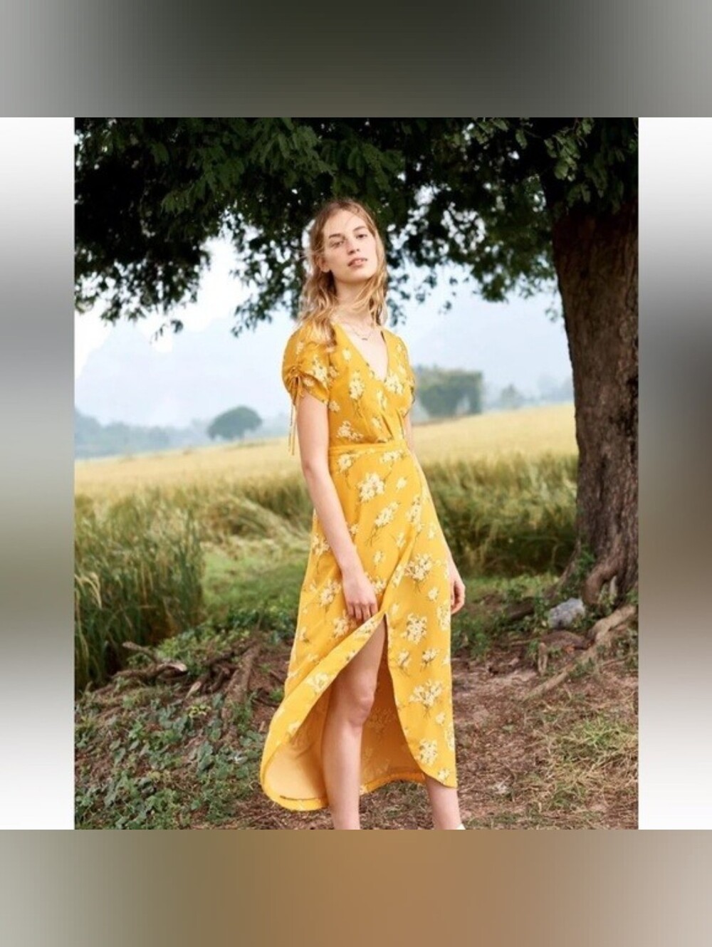 MADEWELL Silk Wrap Midi/Maxi Dress in Butterfly Garden Yellow Size 0